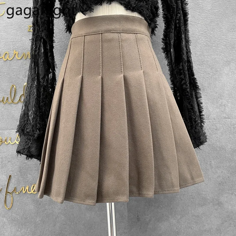 

Юбка Gaganight Женская средней длины, плиссированная короткая трапециевидная черная, с завышенной талией, на молнии, со складками, Осень-зима 2021