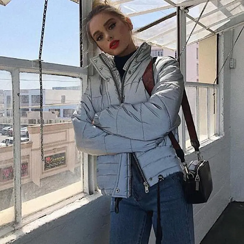 

New Fashion Street Shooting Light-Reflecting & Short Type Cotton-Padded Coat For Women Thickened Cotton-Padded Coat For Women