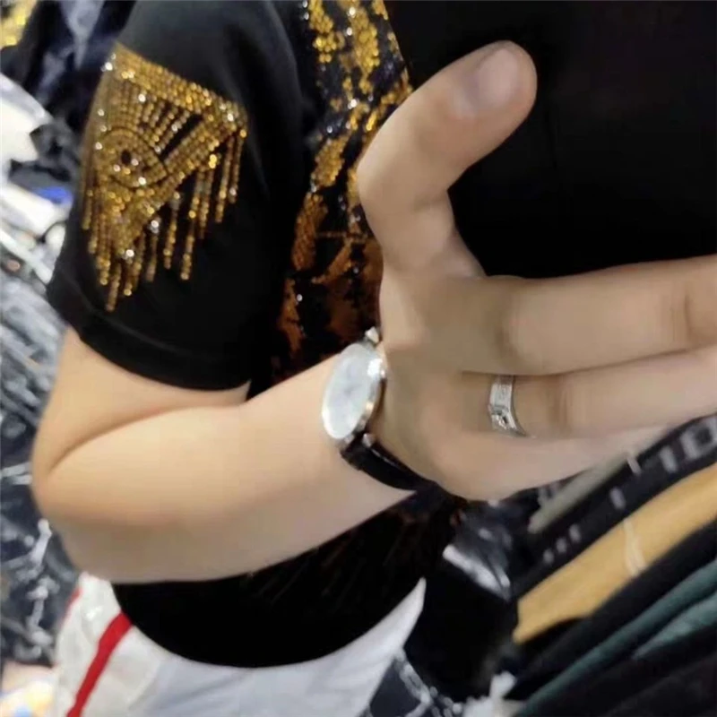 

New men's round neck hot drilling tiger head T-shirt 100% cotton O collar short sleeve fashion slim clothing