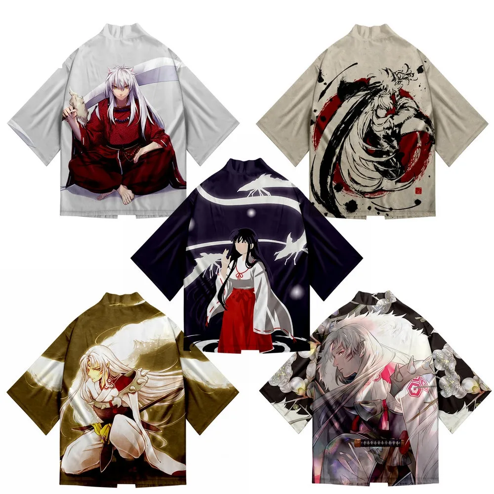 

Anime Inuyasha 3D Printing Japanese Kimono Haori Yukata Cosplay Fashion Summer Casual Cool Short Sleeve Streetwear