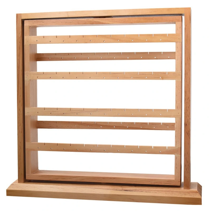 

2 Pcs Earrings Jewelry Organizer Stand Holder Display Natural Wood-Wood Color & White