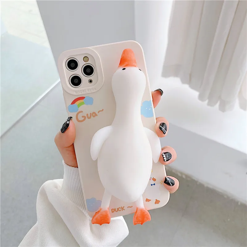 

Cute Squishy 3D Duck Yellow Pink White PhoneCase for Iphone 11 Pro Max 12 Mini XR XS ES 8 X 7 Plus Reliver Stress Popular Cover