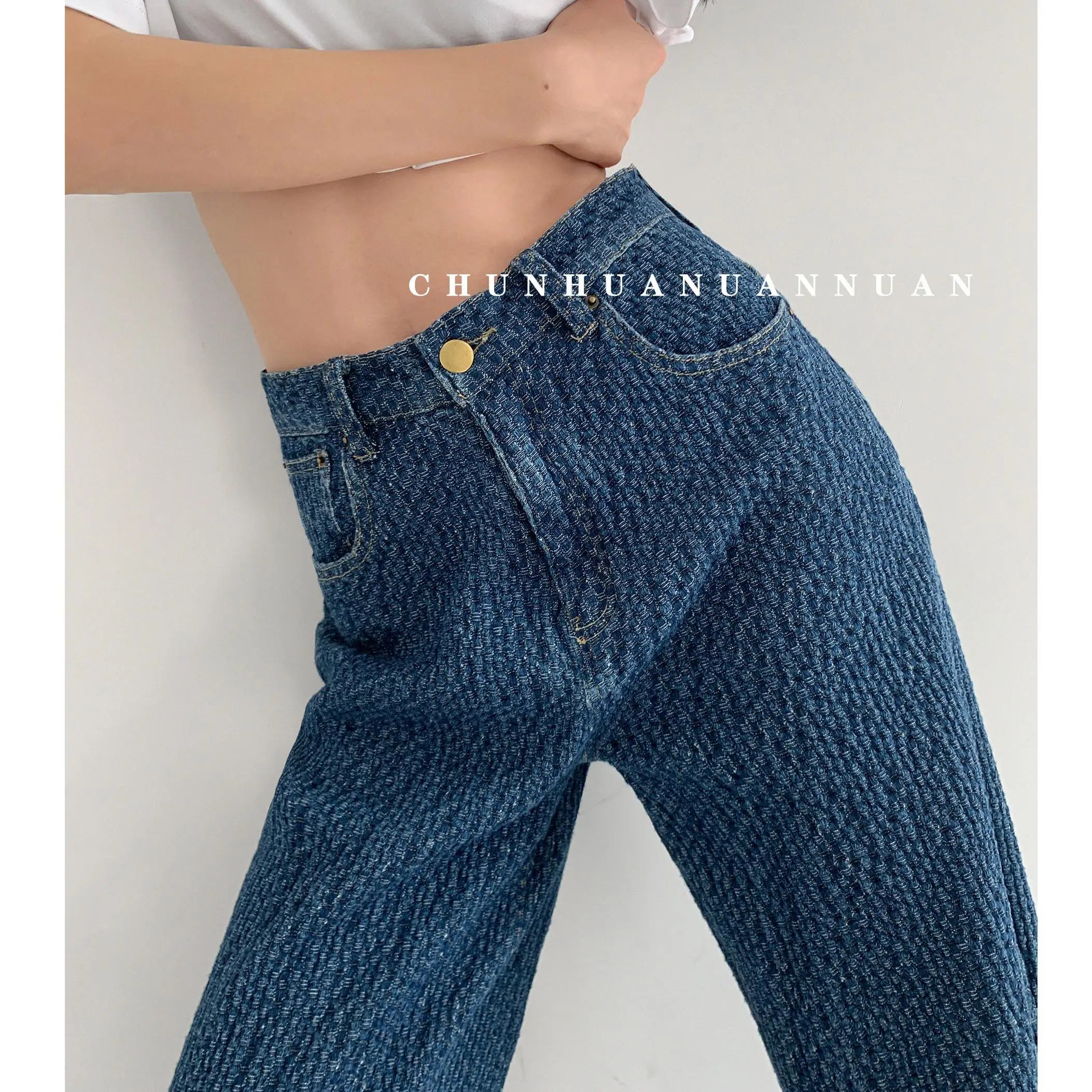 

ZHISILAO Weave Straight Jeans Women Retro Boyfriend High Waist Denim Pants Plus Size Loose Baggy Mom Wide Leg Jeans