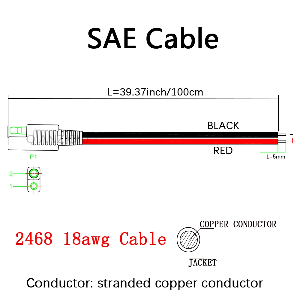 Автомобильный удлинитель вилка SAE 100 см Power 18AWG быстроразъемный штекер для