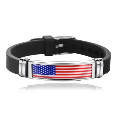 

New America Flag Bangles Sporty Style Stainless Steel Silicone United States Country Flag Bracelets Jewellery