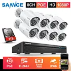 SANNCE 8CH 1080P POE NVR комплект видеонаблюдения Системы 8 шт. 2MP IR уличная IP Камера встроенный CCTV Микрофон комплект