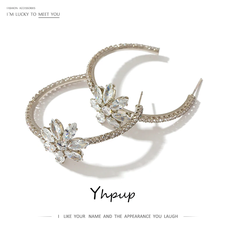 Женские серьги цветы Yhpup изящные из фианита с прозрачными фианитами стильные