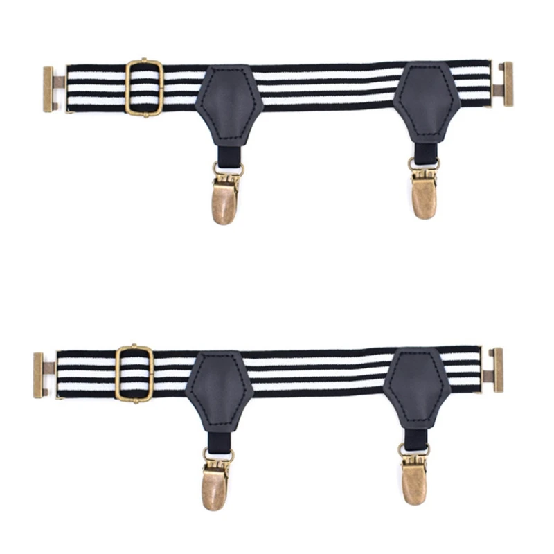 

Men Women Striped Socks Suspenders Holder with Double Metal Non-Slip Clips Elastic Adjustable Garters Belt Accessories 85WB