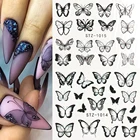 Наклейки для ногтей с черной бабочкой, водное тату с синими цветами, для маникюр гвоздь, слайдер, Декор, CHSTZ982-1017, 1 шт.
