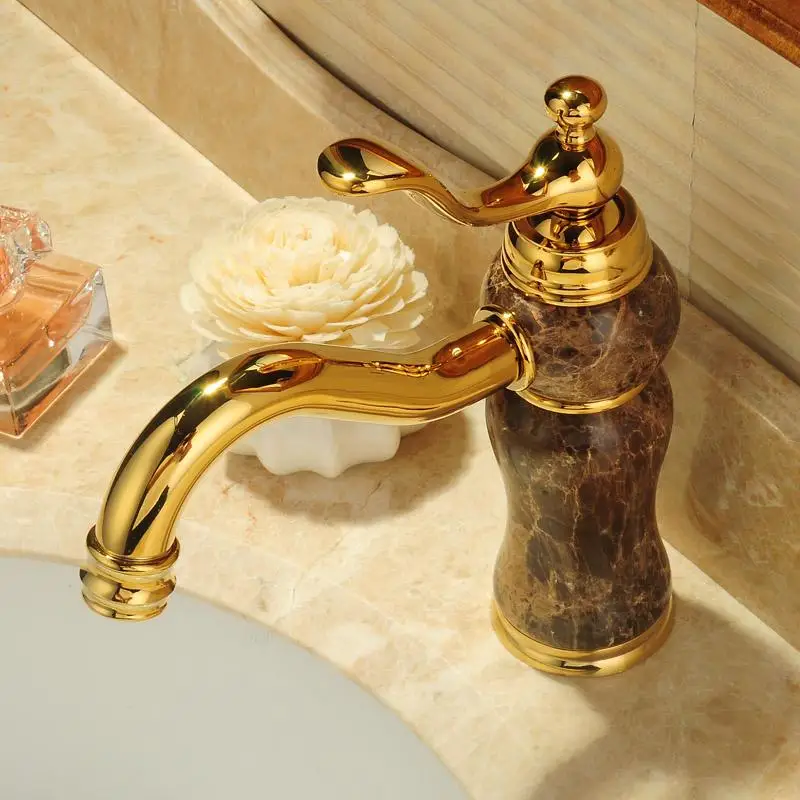 Латунный смеситель горячей и холодной воды с золотым керамическим украшением