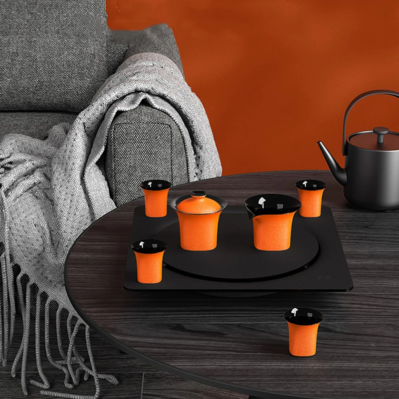 

Home Ceramic Tea Set Chinese Creative Teapot With Tray Ceremony Services Orange Tea Set Accessories