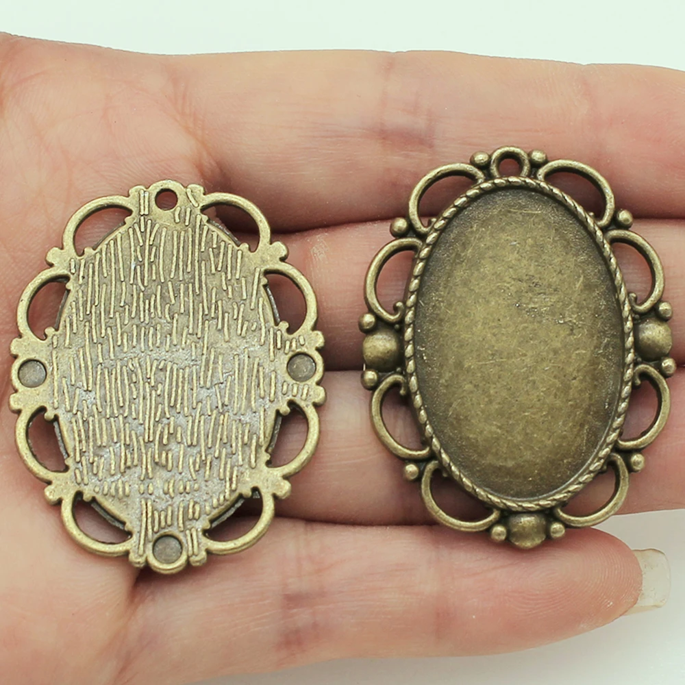 

3pcs 20x30mm Inner Size Antique Bronze Color Oval Shape Cabochon Base Setting Blank Pendants For Jewelry Making