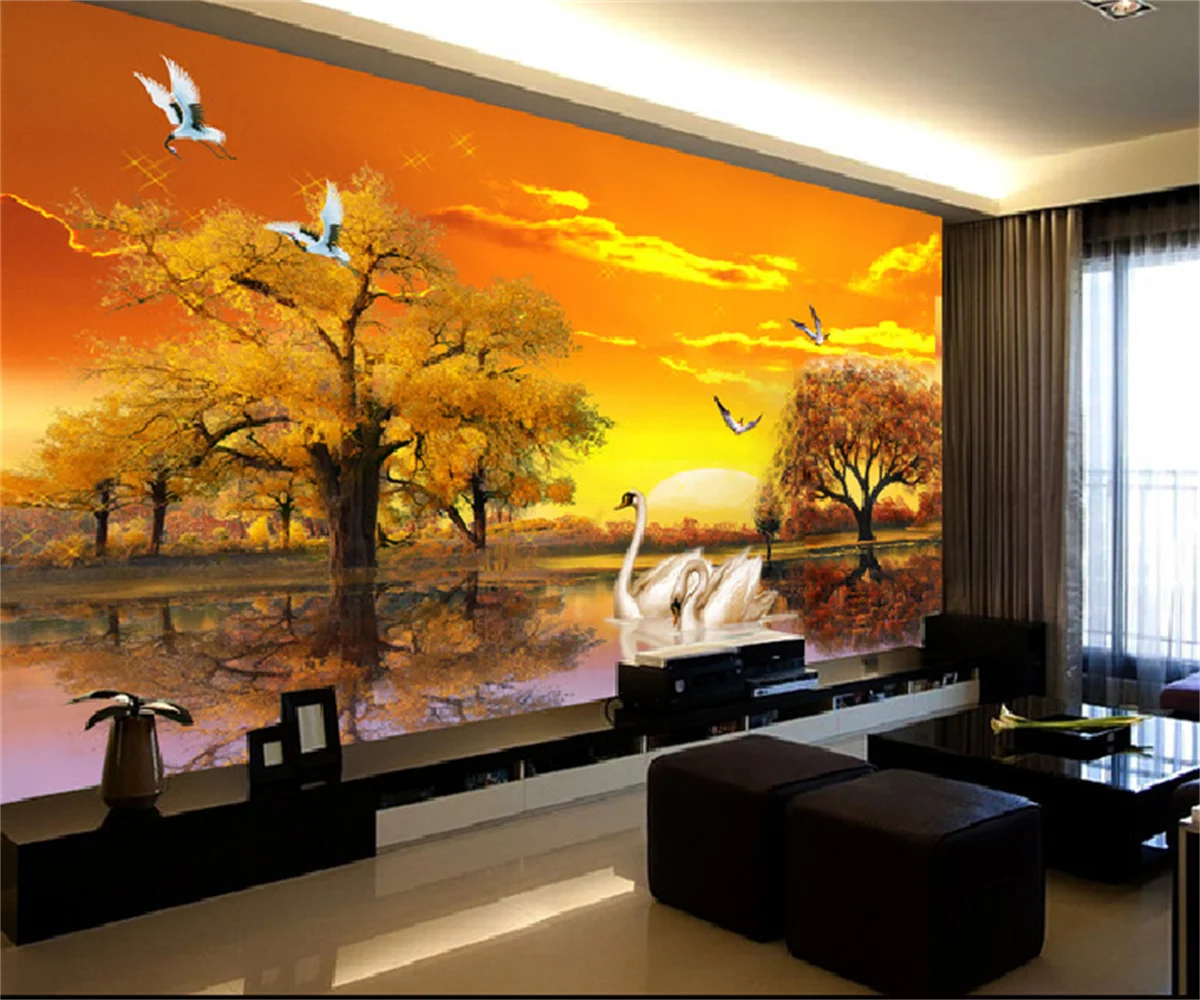 Индивидуальная картина маслом с изображением большого лебедя и озера для