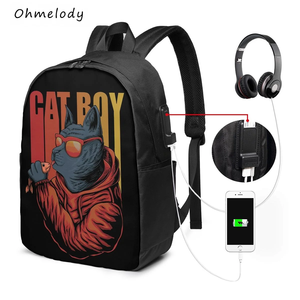 

Cat Boy Fashion Men Women Casual Backpacks Children School Bookbag 17in Laptop Bags Travelling Backpacks
