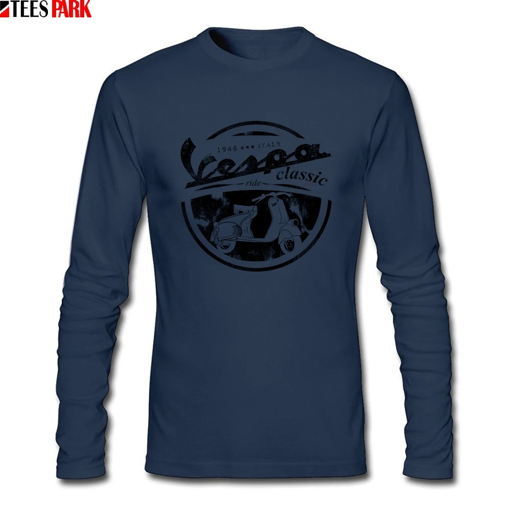 Ретро Vespa Rider футболки Мужская футболка с круглым вырезом и длинными рукавами с принтом Мужская одежда футболка для жизни абстрактный принт Топ - Цвет: Navy