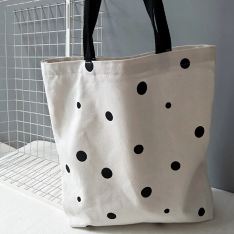 

Super cute wave point simple paragraph shoulder canvas bag college wind student bashopping bag female sweet fashion bag