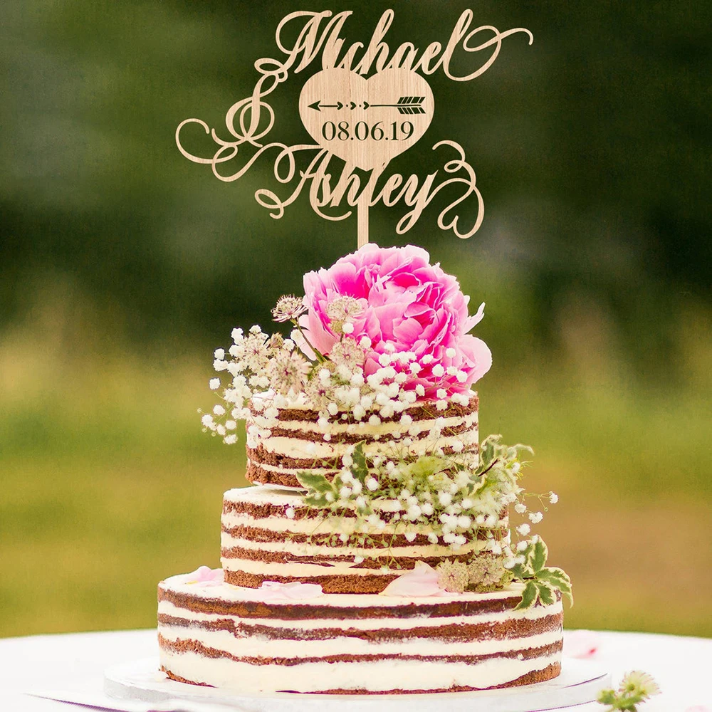 

Personalized Bride Groom Names Cake Topper Wedding Wooden Topper Custom Wedding Party Decoration Supplies