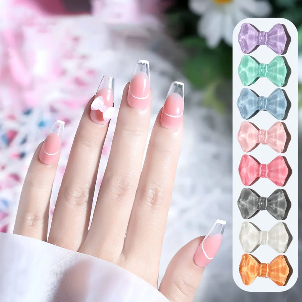 

10pcs/set Cute Bow 3d Nail Art Decorations Semi Transparent Candy Colorful Bowknots Nail Ornaments Diy Manicure Nail Accessories