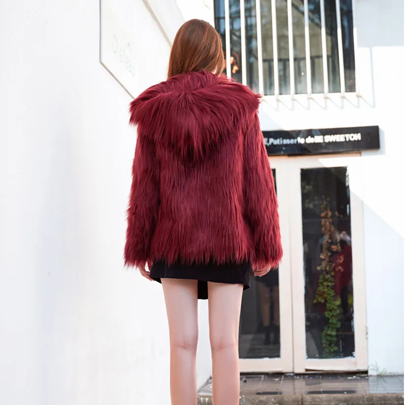 Women's Faux Fur Purple Coat Artificial Jacket Undefined Biker 2021 Shaggy Elegant Winter with Hood Y2k Europe Thick Russian