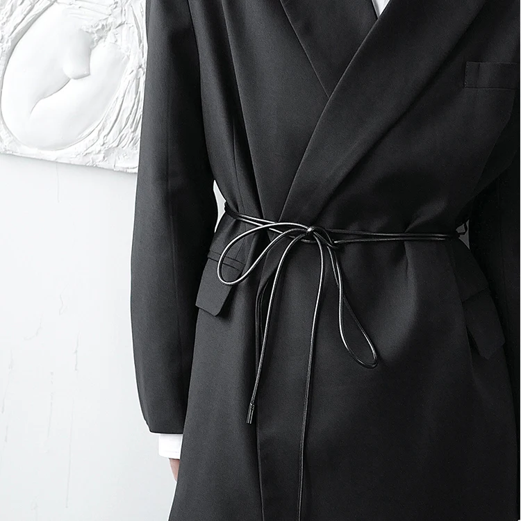 

Male Women Vintage Suit Coat Outerwear Men's Streetwear Fashion Loose Casual Belt Drawstring Suit Blazers Jacket