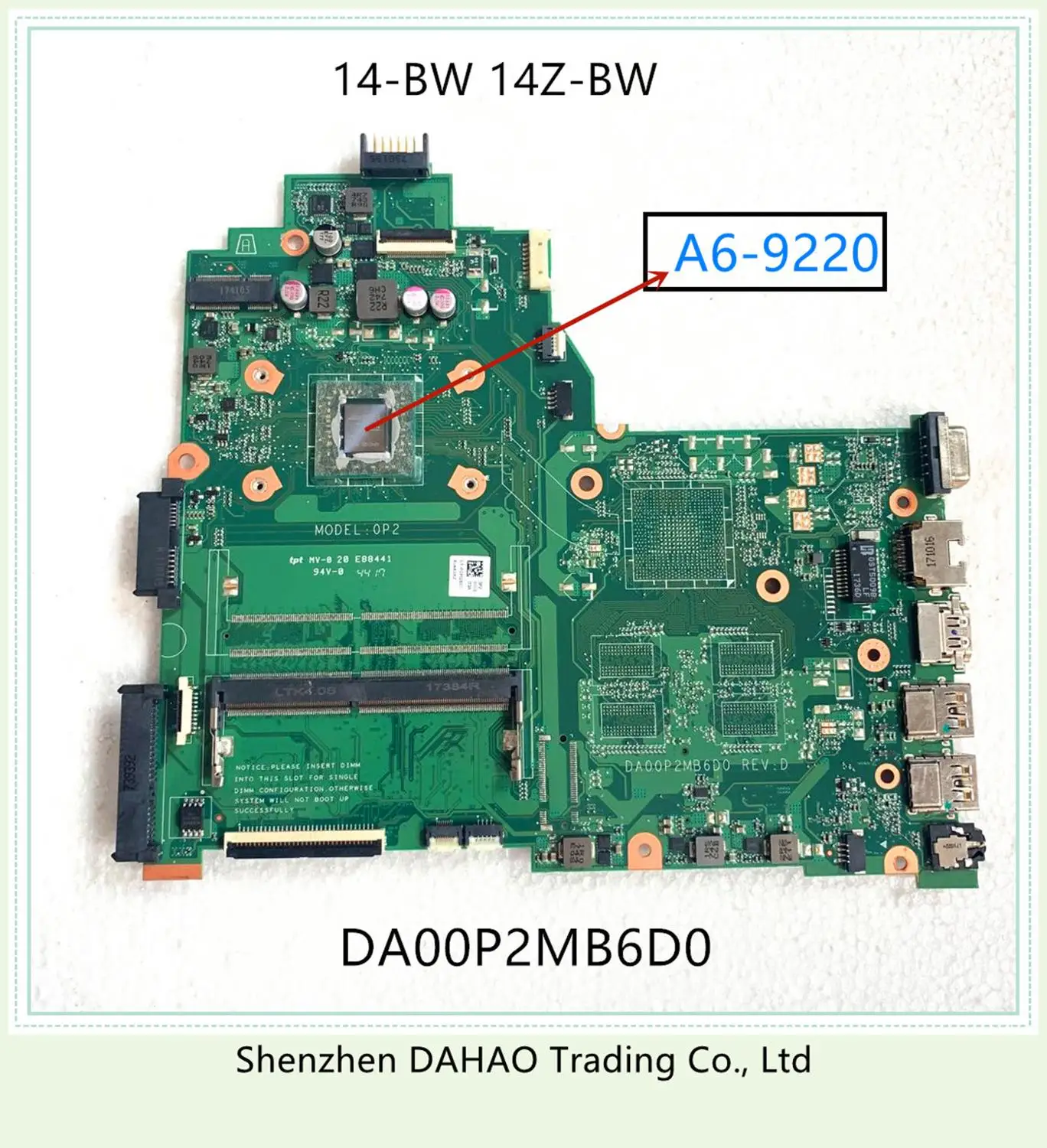 

DA00P2MB6DO motherboard for Pavilion 240 G6 14Z-BW 14-BW laptop motherboard 925543-001 925543-501 925543-601 A6-9220 100% tested