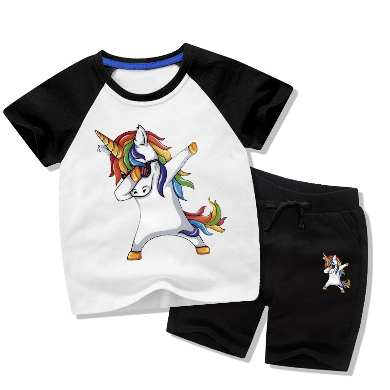 Summer Baby Boys Girls Unicorn Sport Clothing Set Boy Sets Tshirts Shorts Pants Toddler Kids Clothes Children Casual Tops Set