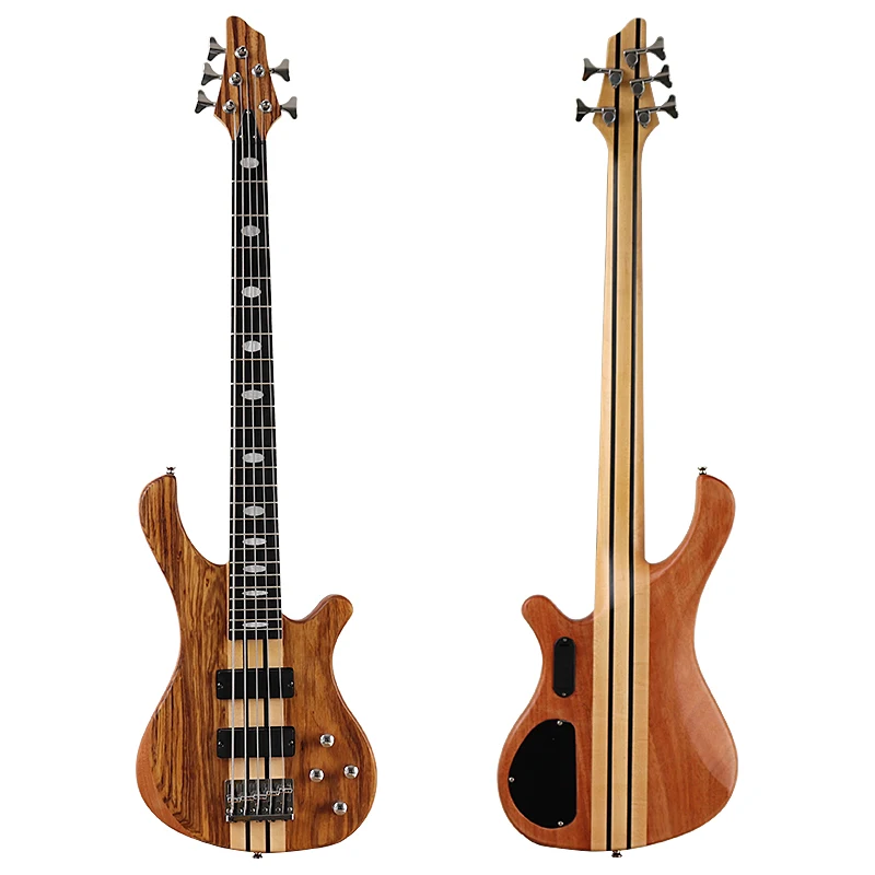 5 string hickory holz top aktive hals durch professionelle elektrische bass gitarre 43 zoll solide okoume holz körper bass gitarre free global sh