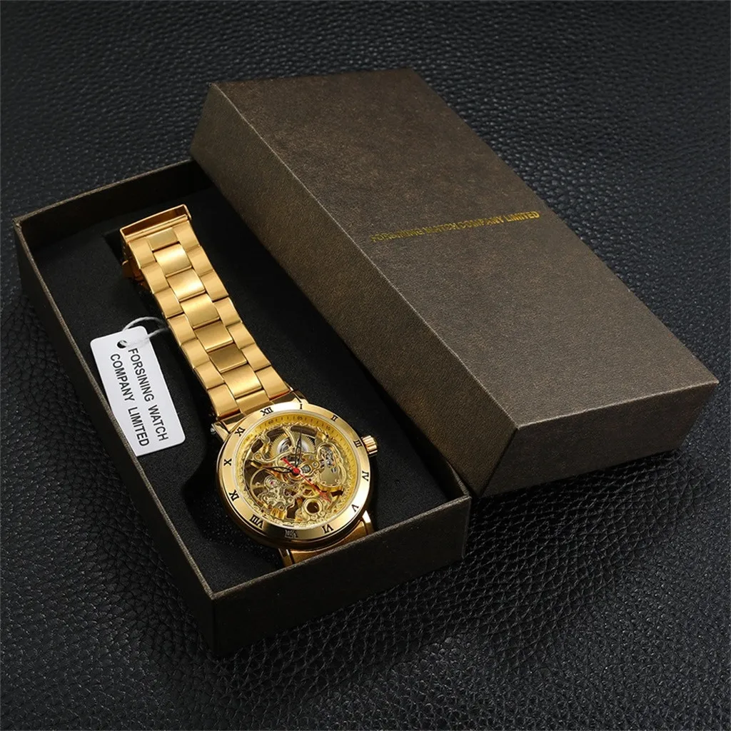 Роскошные мужские часы с полностью легированным ремешком механические деловые в