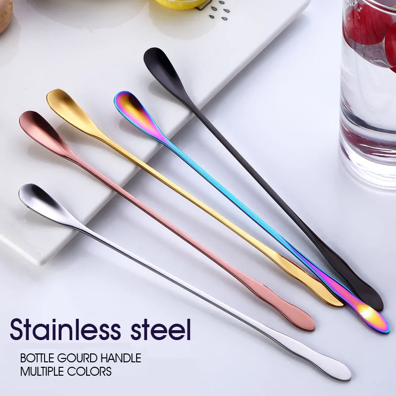 

1Pc Stainless Steel Gourd Spoon Long Handle Ice Spoon Colorful Dessert Honey Scoop Bar Sugar Coffee Stir Creative Tableware Tool