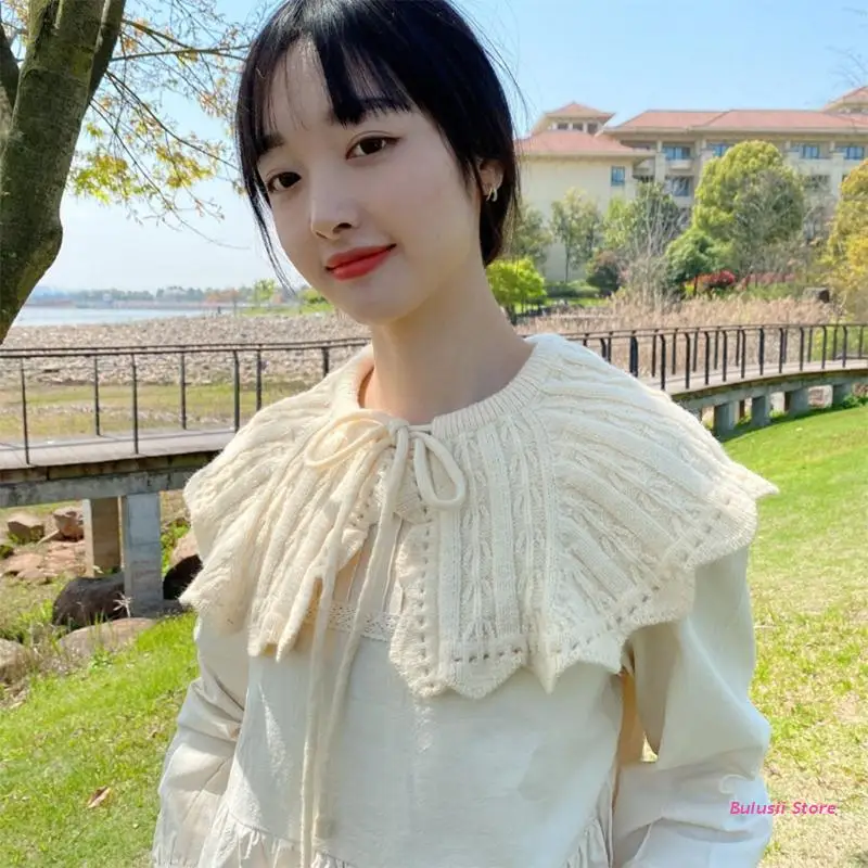 

Women Crochet Knit Shawl Scarf Woven Striped Warm Shoulder Wrap False Collar