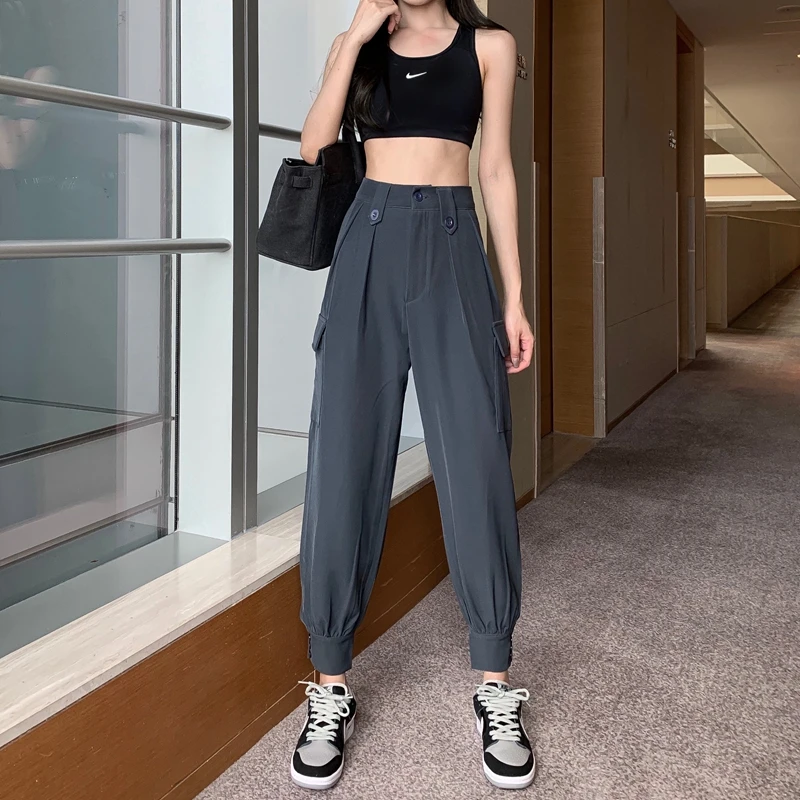 

JXMYY 2020Autumn Hong Kong style, retro drape, thin, high waist, casual overalls, Martin pants, boots, pants tide