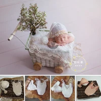 baby photography clothing mohair knitted onesies long tube knot hat set studio shoots photo prop accessories newborn wool outfit