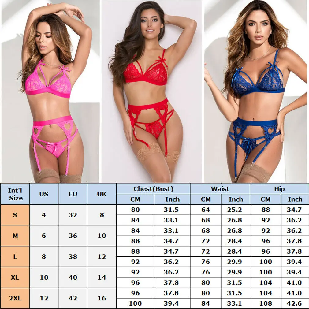 

3 Pieces Porno Sexy Women Lace Lingerie Sets Bandage Bralette Bras Garter Belt Underwear G-string Nightwear Sleepwear