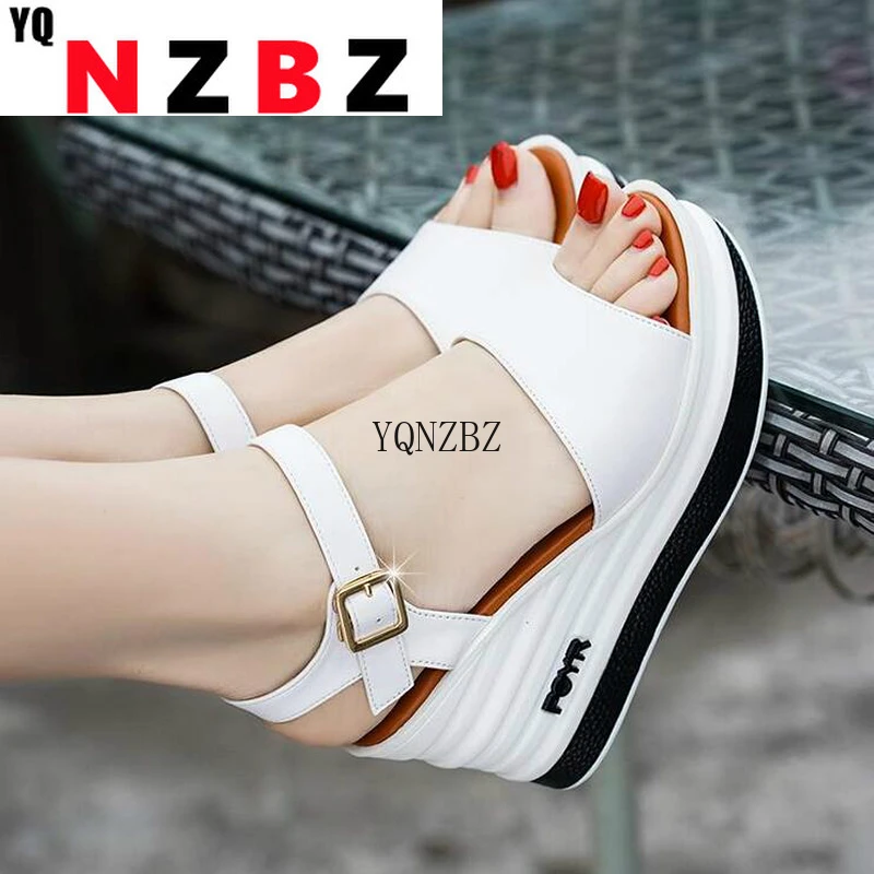 

High Quality Summer Shoes Woman Sandals Leather High Heel Wedge Female Sandals Sponge Cake with Open Toe Thick Female Shoe W206