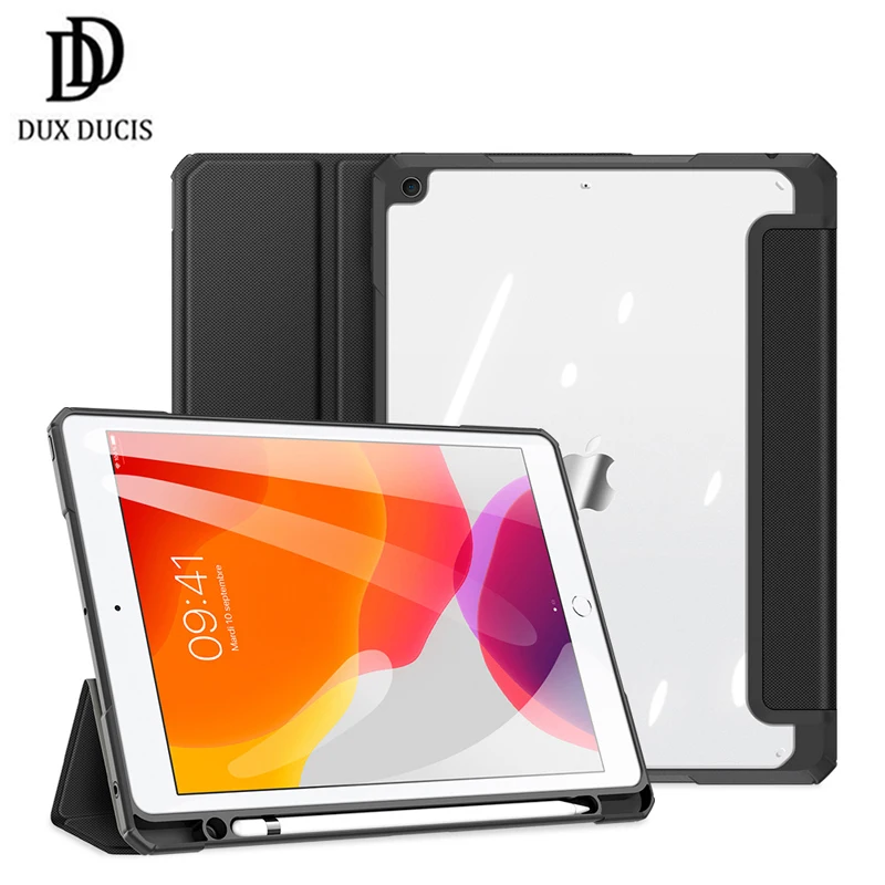 

For iPad 10.2 2020 Case PU Leather Sleep Wake Cover + Clear Back with Pencil Holder Trifold Stand Sleeve For iPad 7 8 Dux Ducis