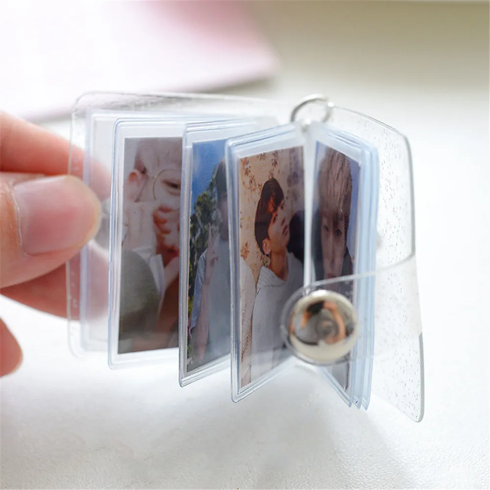 16 Pockets Photo Album for Mini Photo Sticker Jelly Color Card Holder  2 Inch Photos Holder Portable Key Chain