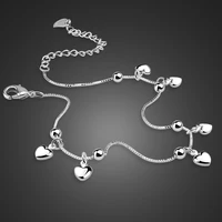 100 925 sterling silver heart ankle pendant beaded foot jewelry summer beach on foot ankle bracelets for women leg chain