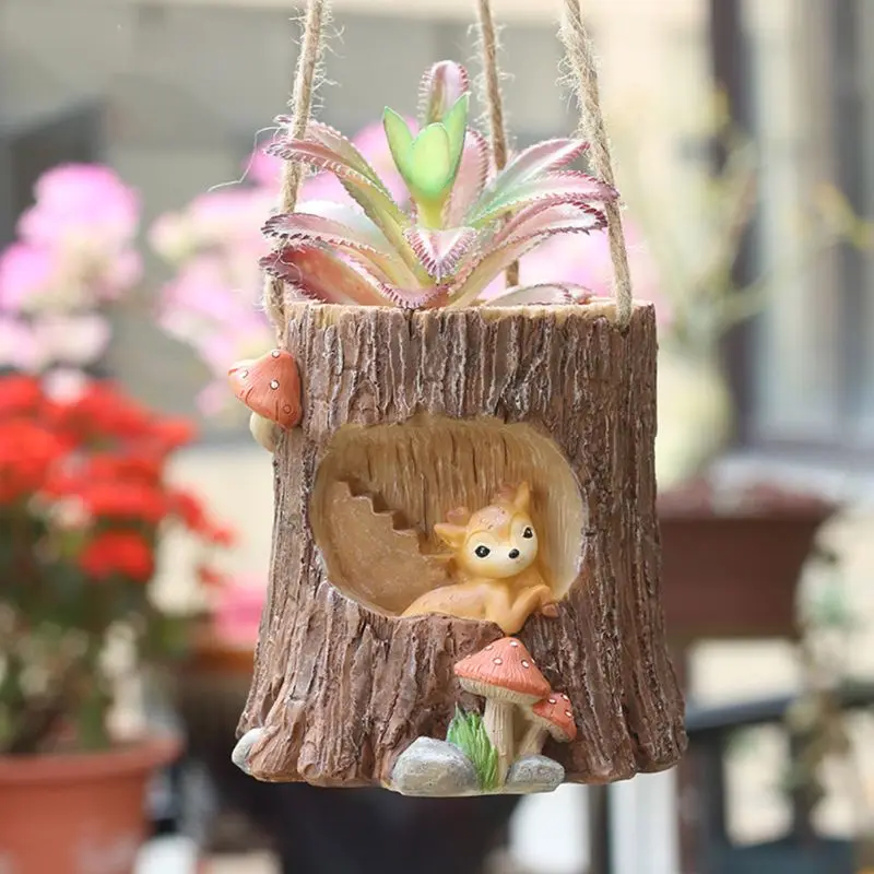 

Cute Animal Resin Bonsai Succulents Plants Flower Pot Retro Tree Stump Office Garden Decor