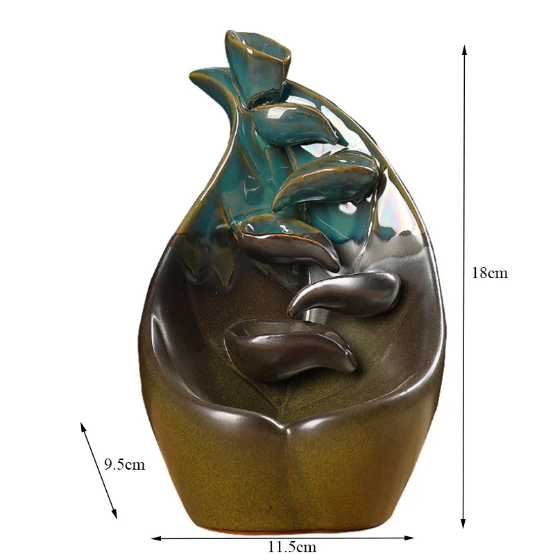 Керамический обратный поток благовоний горелка синий застекленный дым водопад