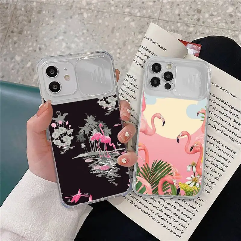 

Pretty pink flamingo Phone Case transparent For iPhone 7 8 11 12 X XS XR MINI Pro Max Plus Slide Camera Lens Protect