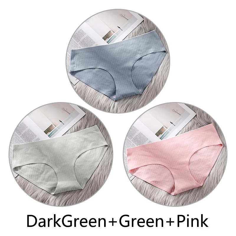 DGreen Green Pink 3 шт. сверхтонкое, бесшовное нижнее белье из хлопка, Для женщин нижнее белье, мягкие трусики с большими чашечками для Размеры 4XL белье соты с заниженным шаговым швом ткань нижнее бельё - Цвет: DGreen Green Pink