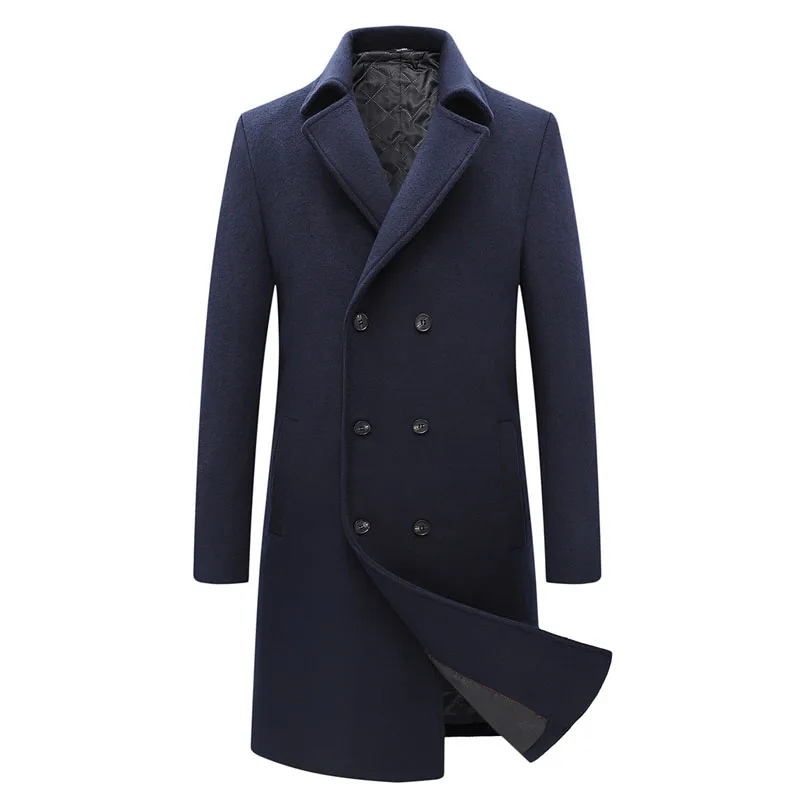 Мужское шерстяное пальто длинное двубортное модная ветровка размеры до XXXL зима