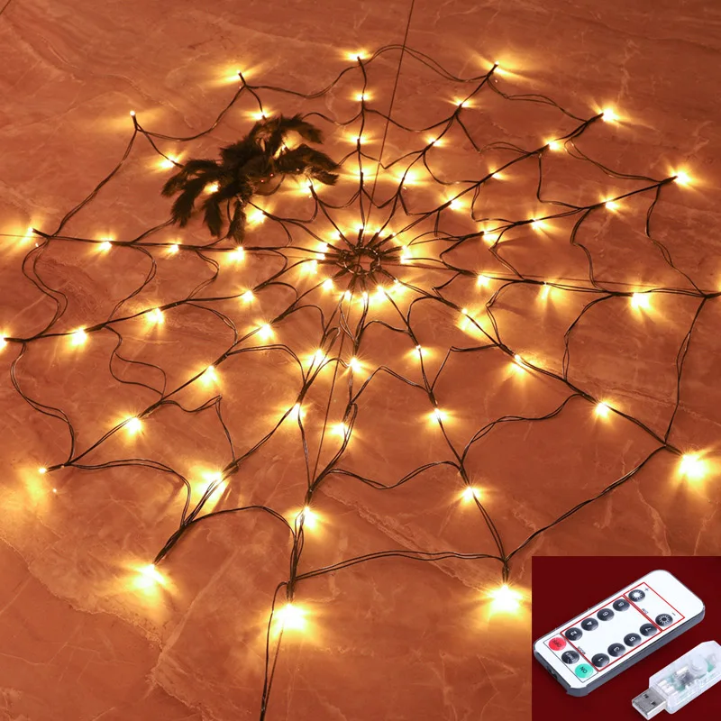 

1M Spider Web Halloween Fairy Light USB Battery Operated Garland Remote Control For Home Room Halloween Party Decoration 2021