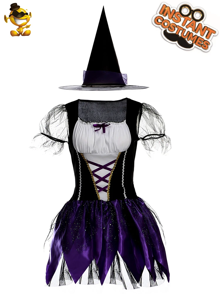 

DSPLAY New Design Lucky Purple Witch Girl Cosplay Party Costume Movie Deluxe Fancy Dress for Halloween Holiday