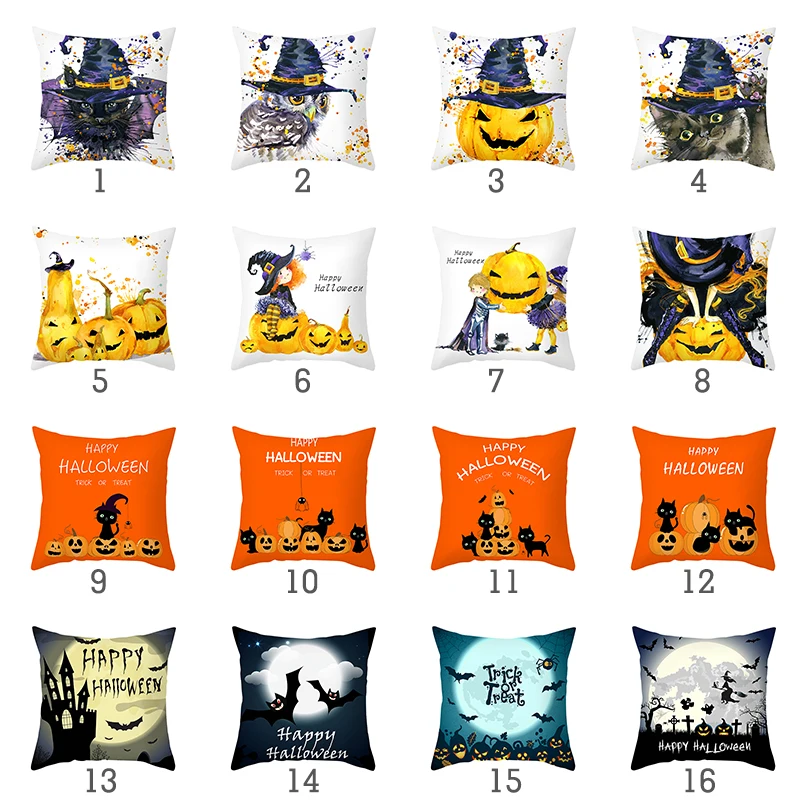 

Ink Painting Halloween Polyester Peachskin Pillow Cover Sofa Cushion Cover Halloween Pumpkin Home Decoration Hugging Pillowcase