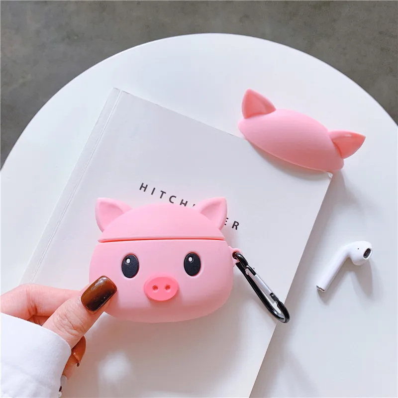 

For AirPod 2 Case 3D Pig Cartoon Soft Silicone Earphone Cases For Apple Airpods Case Cute Cover Funda + Ring