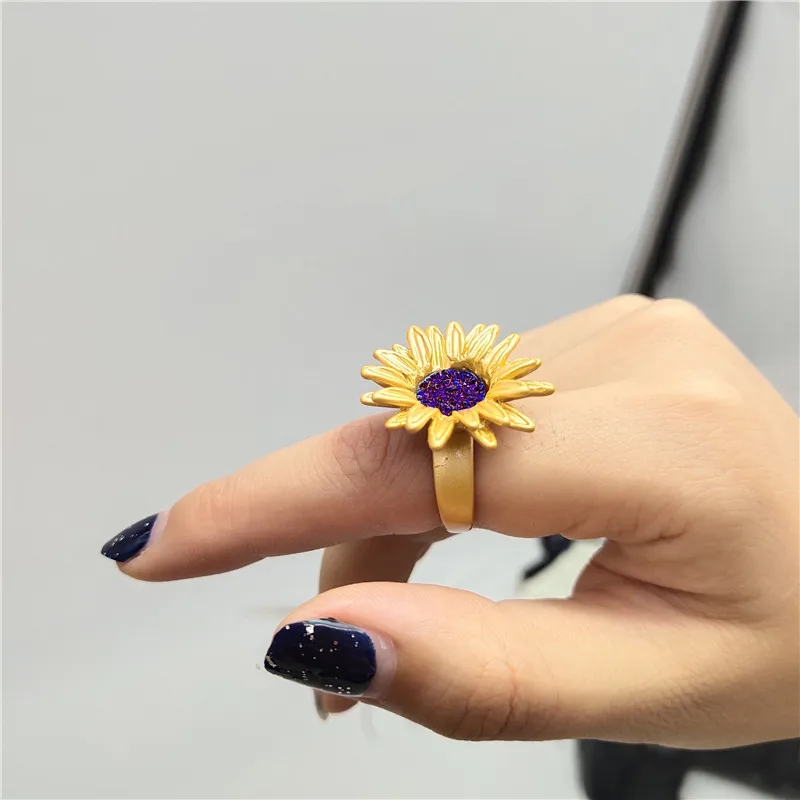 Summer new van gogh sunflower color sense simple temperament open ring | Украшения и аксессуары