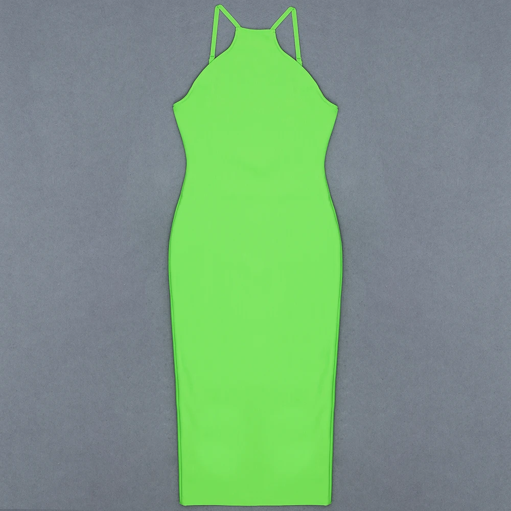 New Summer Green Midi Bandage Dress Sexy Halter Sleeveless Bodycon Vintage Vestios Bandagem Celebrity Women Dresses | Женская одежда