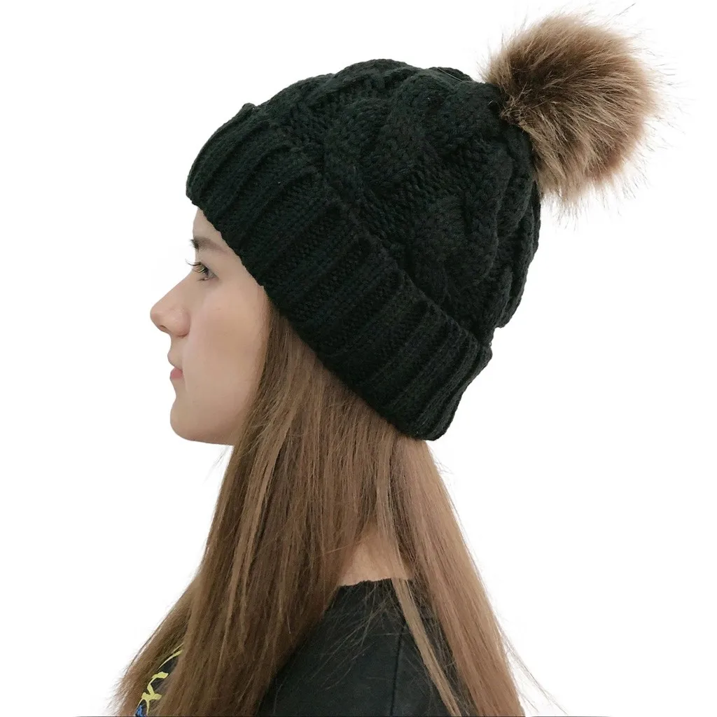 

Winter Hat For Women Girl 's Hat Women Camouflage Stitching Outdoor Plush Ball Hats Crochet Knit Beanie Cap Female Cap