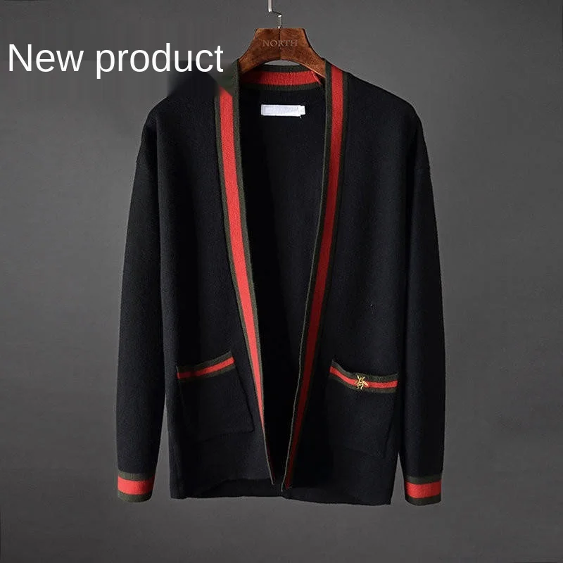 

2021 Autumn New European and American Popular High-quality Knitted Cardigan Men 's Korean -Style Casual Loose Sweater Short Coat